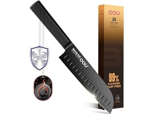 OOU 7" Santoku Knife, Black Blade