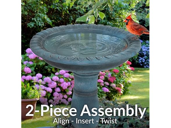 Sunnydaze 26” H Concrete Bird Bath Patina Green