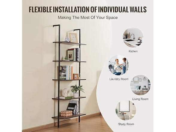 Ladder Shelf, 5-Tier Bookshelf 24x11.8in Black