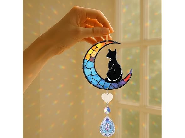 Black Cat Suncatcher Crystal Rainbow
