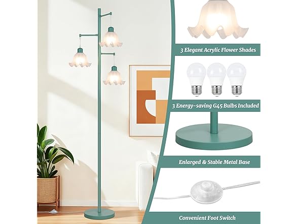 TOBUSA Green Flower Floor Lamp for Living Room