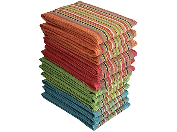 Simpli-Magic Kitchen Dish Towels, Salsa Stripe, 8 Pack