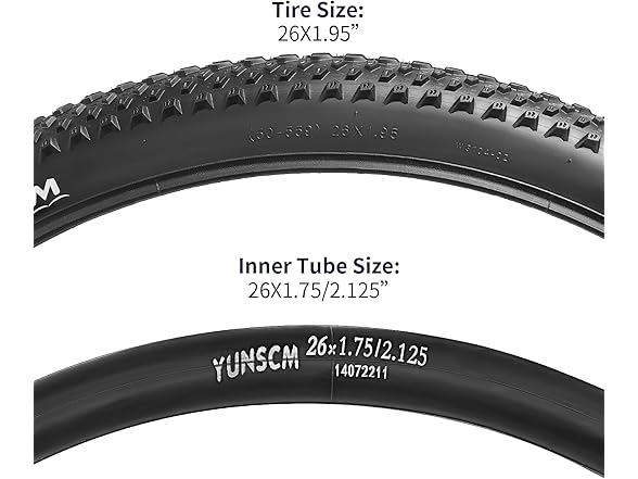 YUNSCM 26x1.95" MTB Tires & Tubes, 2-Pack