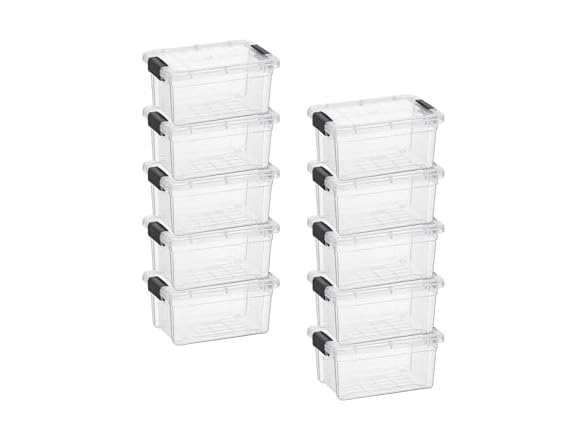 Superio 1.85 Quart Clear Plastic Storage Boxes with Lids 10 Pack