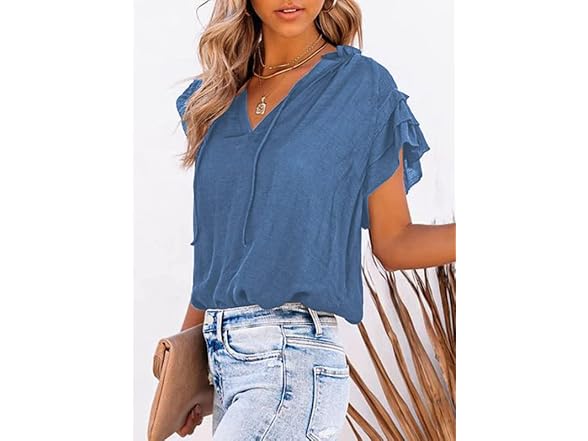 Dokotoo Women (M) V Neck Boho Tops Blouses Shirts