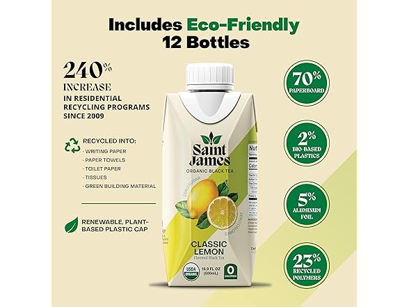 12Pk Saint James Organic Black Tea, Classic Lemon