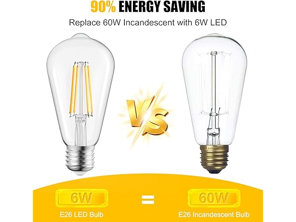Brightown 6 Pack LED Edison Light Bulbs