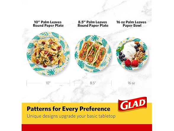 Glad Round Disposable Paper Plates, Palm Leaves,  50 Ct
