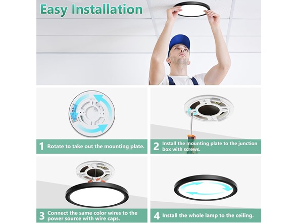 Brightever Black LED Flush Mount Ceiling Light, 7" 15W