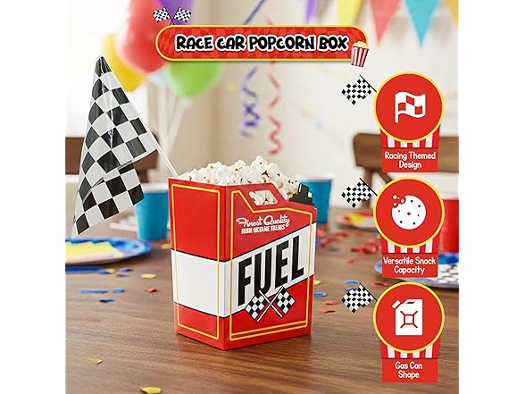 24 Race Car Popcorn Treat Boxes with 24 Flags