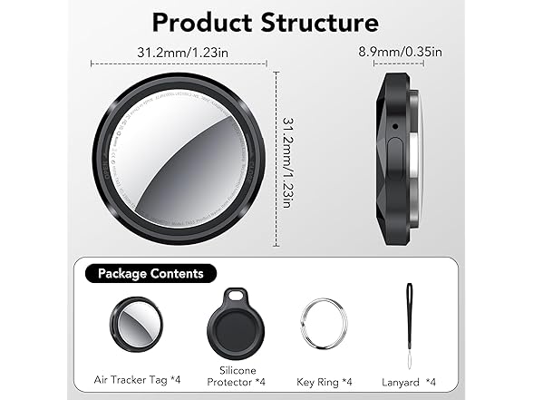 (Pack of 4) QCOQ Air Tracker Tags
