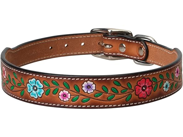 Weaver Pet - Light Oiled Leather - Painted Floral  Collar