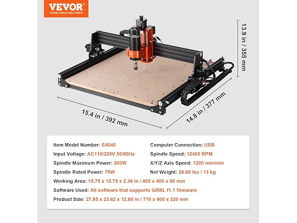 CNC Router Machine, 300W, 3 Axis GRBL Control