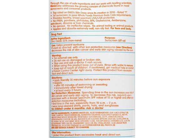 Thinkbaby Safe Sunscreen SPF 50+ 6OZ