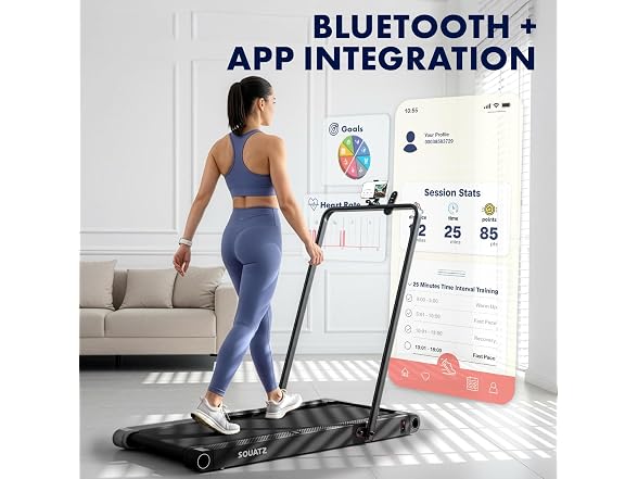 Squatz 2‑in‑1 Treadmill w/ Handlebar & Vibration Plates (Matte Black)