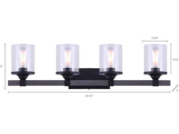 4-Light Vanity Light Black Grey 34.5"