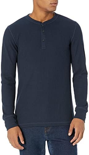 Amazon Essentials Long Sleeve Waffle Henley Shirts for Men, Slim-Fit, Navy, Medium