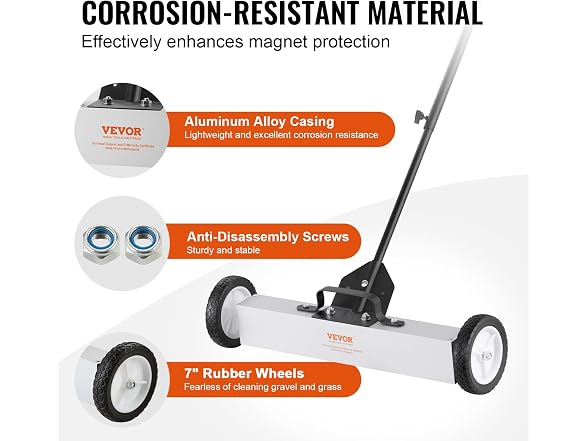 50Lbs Rolling Magnetic Sweeper with Wheels