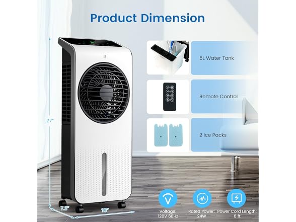 DORTALA Evaporative Air Cooler, 3-in-1 Oscillating Fan