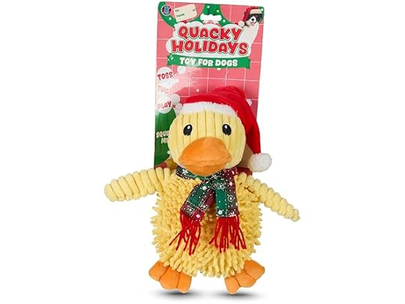Bow Wow Pet Duck with Santa Hat Plush Dog Toy