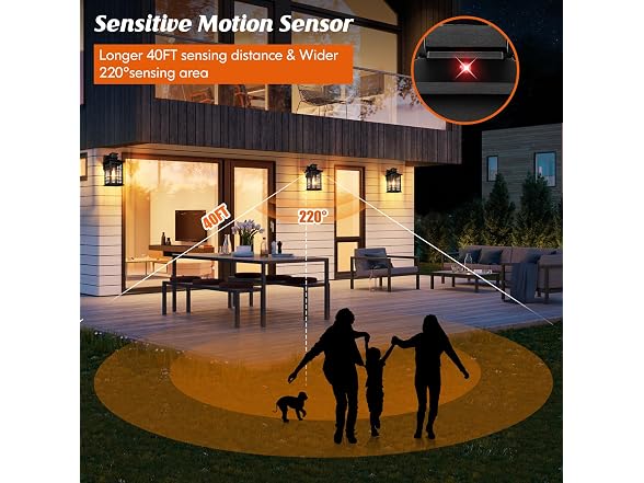 Kondras Black Motion Sensor Wall Light