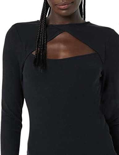 Amazon Essentials Women's Fine Rib Long Sleeve Cutout Bodysuit (Previously Daily Ritual), Black, Large