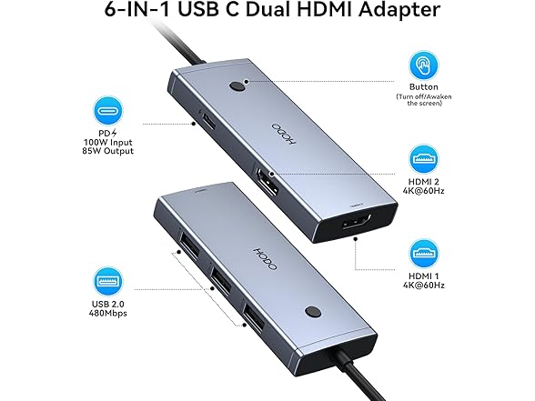 Docking Station to Dual HDMI Monitors Adapter