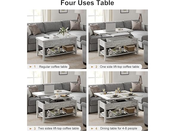 FABATO 4-in-1 Lift Top Coffee Table Grey
