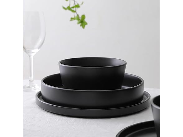 Stone Lain Celina Stoneware 12-Piece Dinnerware Set, Black