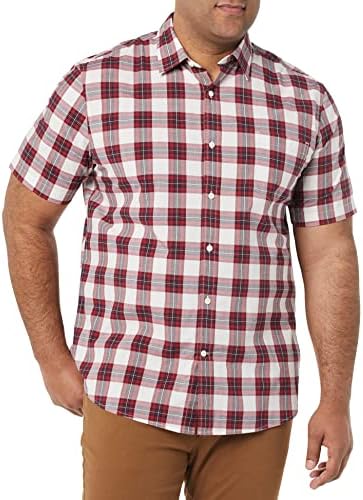 Amazon Essentials Short Sleeve Shirt for Men, Available in Big & Tall, Red White Plaid, Medium