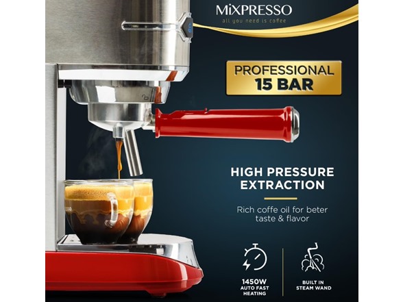 Mixpresso 15-Bar Automatic Espresso Machine with Milk Frother