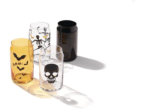 Oneida Vintro Halloween Can Cooler Glasses, 16oz, Set of 4