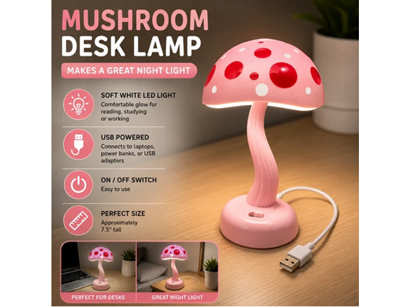 7.5" White LED USB-Powered Mushroom Desk Lamp - Gallery 2