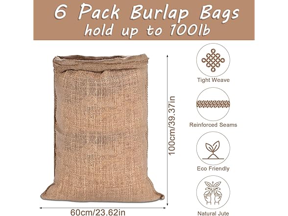 Kmise Burlap Potato Sack Race Bags (Pack of 6)