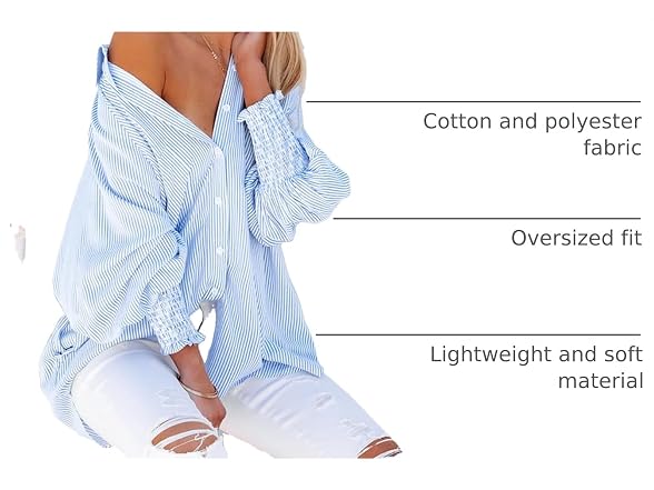 LEMAFER Womens Smocked Boyfriend Shirt