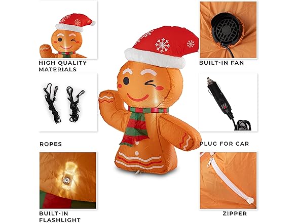 Zone Tech CR0007 Inflatable Gingerbread Blow-Up Brown/Red