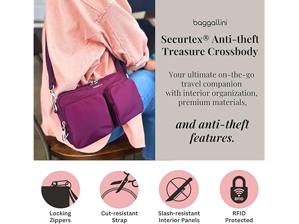 Baggallini Securtex® Anti-Theft Treasure Crossbody 9"x5.5"