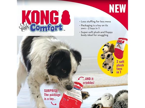 KONG Comfort Pups Low Stuffing Plush Fur and