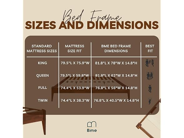 Bme Dinkee King Size Bed Frame, 15" High Platform