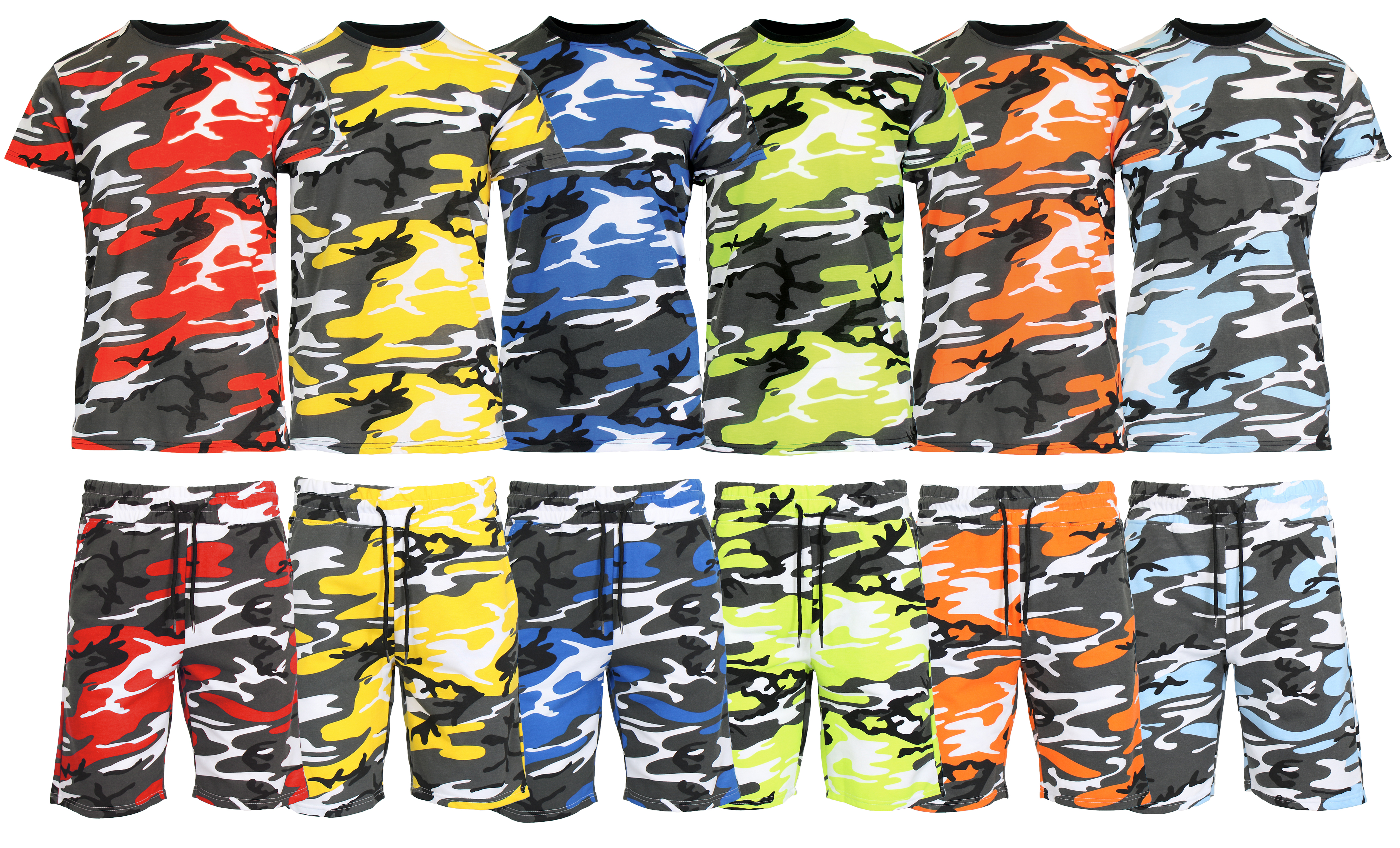 2-4Pc Mens S/S Camo Tee & Shorts Set - Gallery 20
