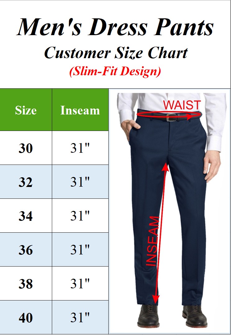 1-2Pk Mens Slim Fit Stretch Dress Pants - Gallery 32