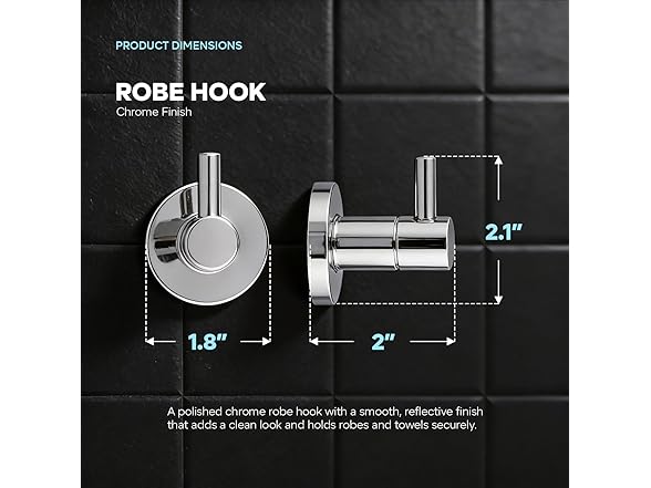 HIGHCRAFT Single Robe Hook in Chrome, Modern Bathroom Hook