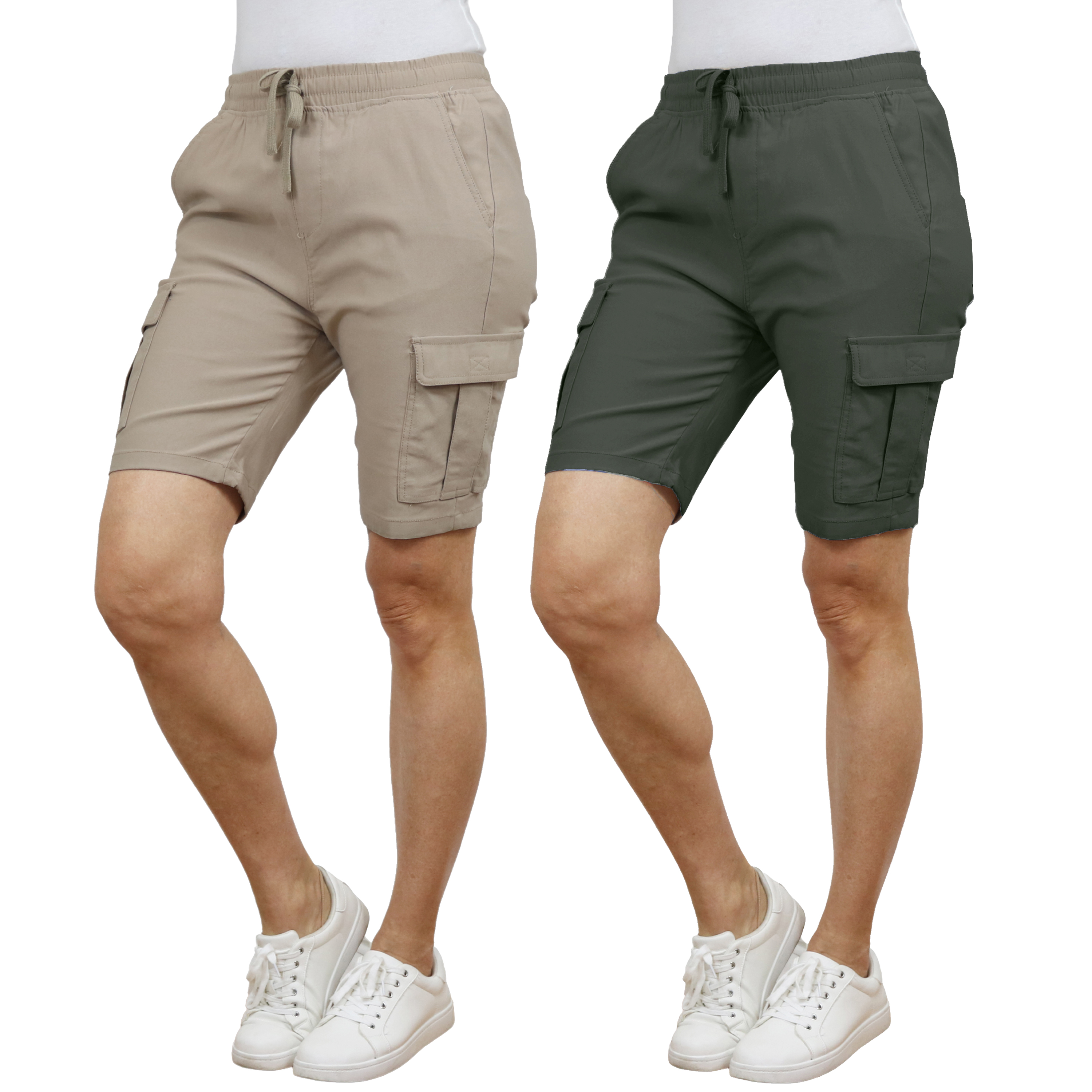 2Pk Womens Super Stretch Cargo Shorts - Gallery 20