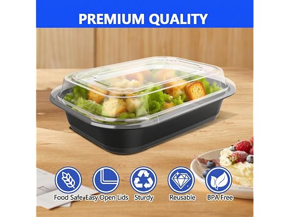 50 Pack (100-Piece) - 38oz Meal Prep Containers 