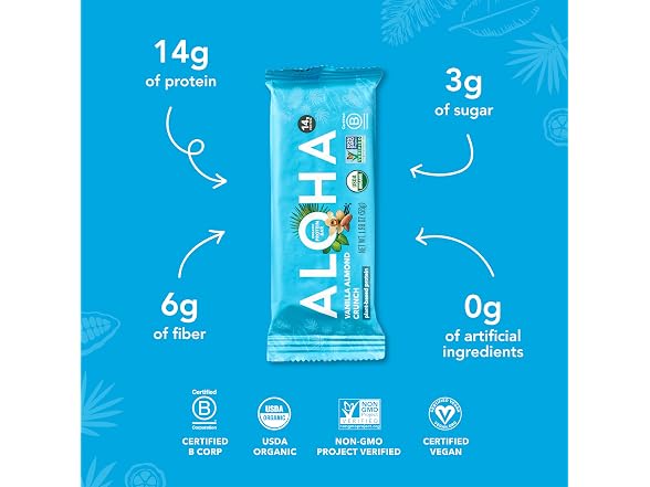 Aloha Organic Vanilla Almond Crunch Bar 12 Count