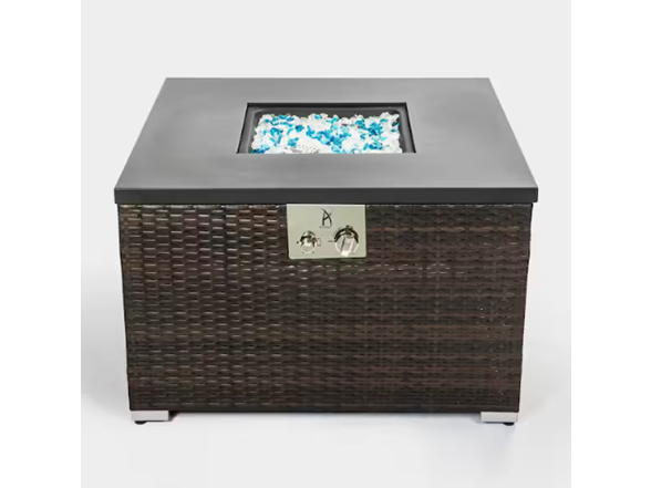 Brown Wicker Gas Fire Table + Glass Rocks