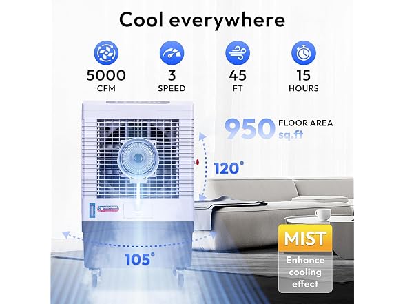 Hexago 5000 CFM Evaporative Air Cooler with Mist