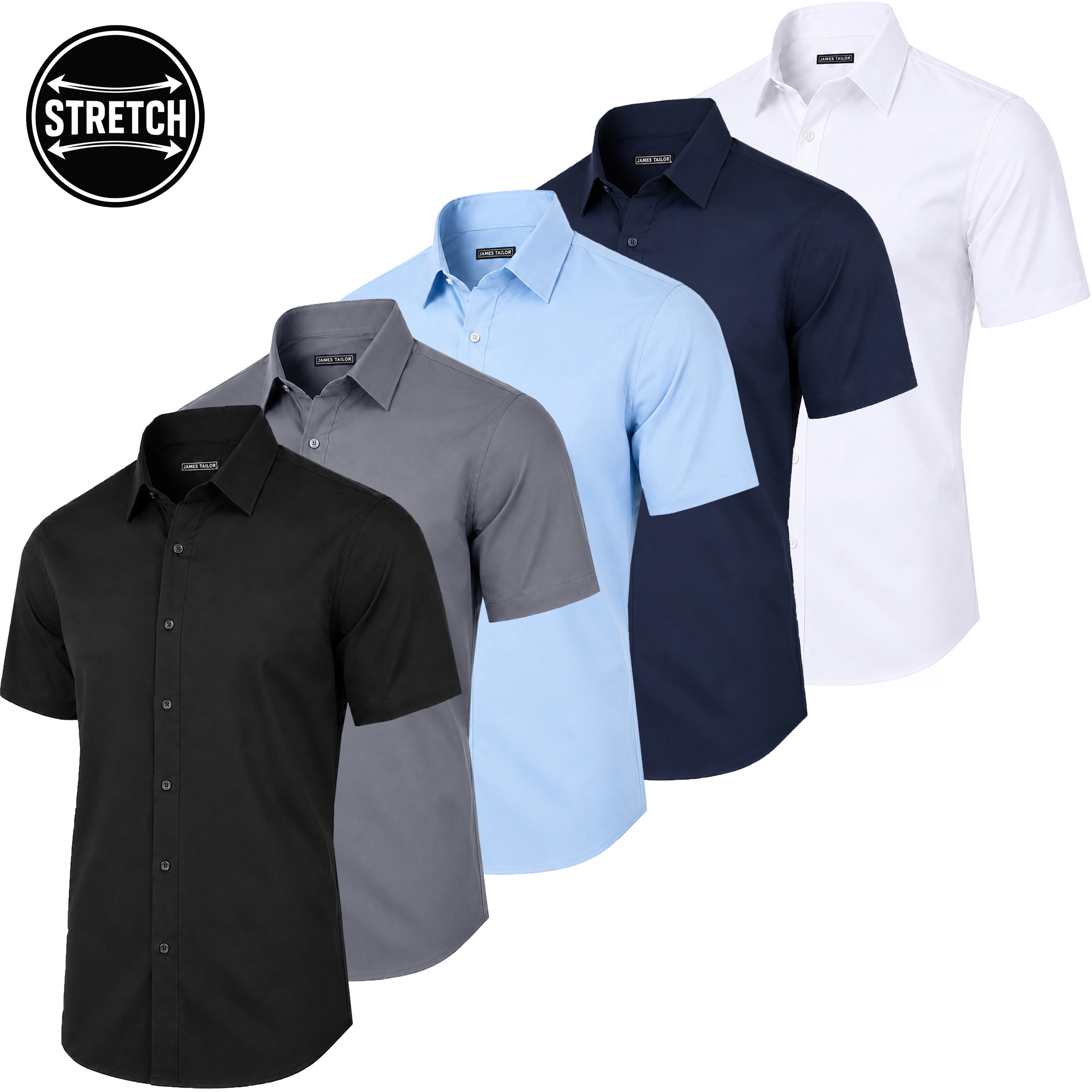 5Pk Mens S/S Stretch Dress Shirt - Gallery 16