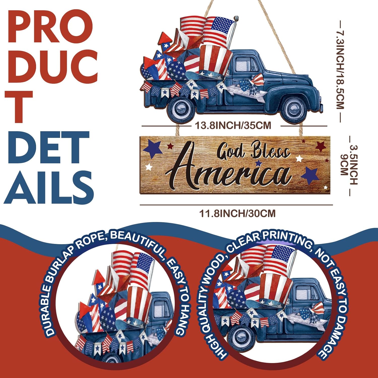 2 Pack Patriotic Wooden Door Signs - Gallery 5