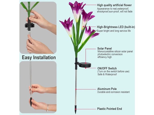 4-Pack Solar Powered Garden Flowers with Lights